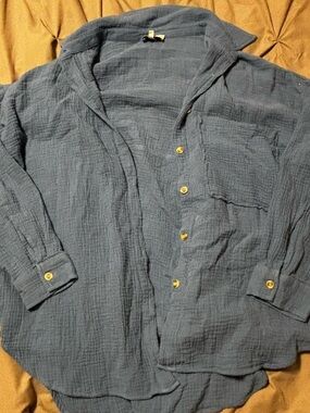 Blue button up top